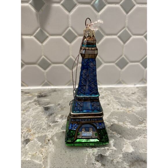Vintage 1998 Christmas Blown Glass Eiffel Tower Paris Christmas Ornament 5.5" - Picture 4 of 8